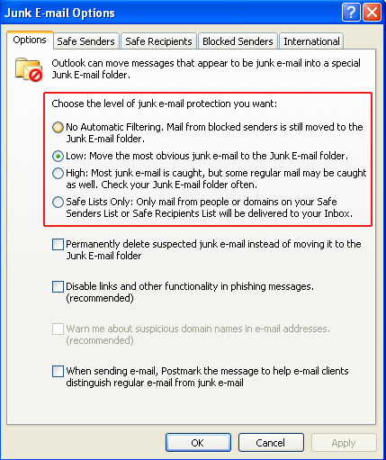 junk email option