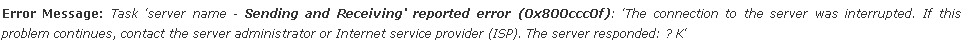 outlook error 0x800ccc0f