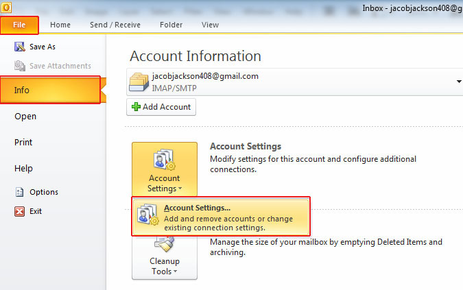 account settings option